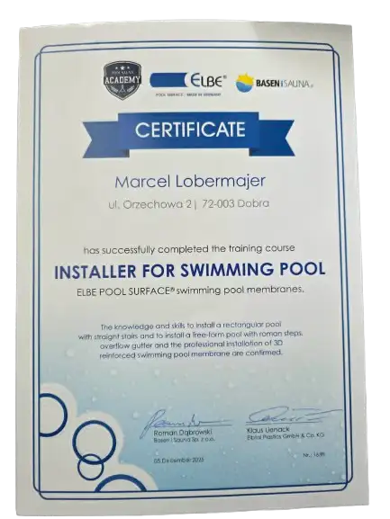Certyfikat ELBE Certified Installer — JML-SPA